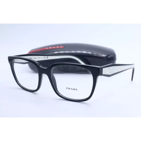 Prada VPR 17Z 1AB-101 Black White Square Unisex Eyeglasses 54mm NEW IN!